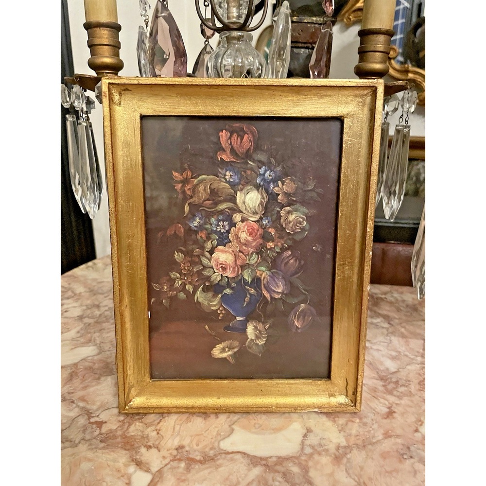 Vtg Italian Florentine Gold Gilt Flemish School Flowers 6x8" Framed